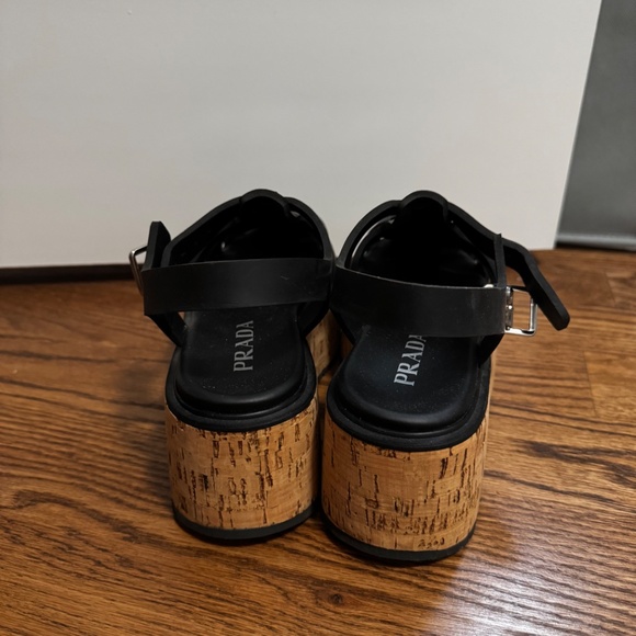 Prada Prada Black Rubber Monolith Platform Cork Sandals - Picture 10 of 12
